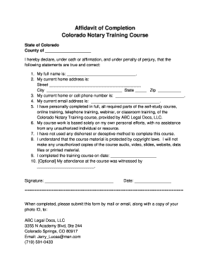 Affidavit of Completion for Colorado Notary Training