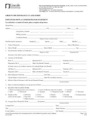 Group Life Insurance Claim Form