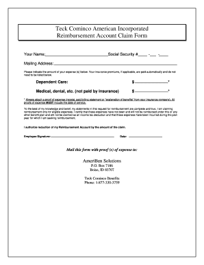Employee Reimbursement Account Claim Form