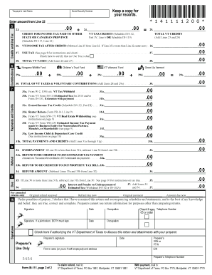 Vermont Income Tax Form IN-111