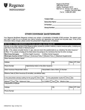 Regence Blueshield Other Coverage Questionnaire