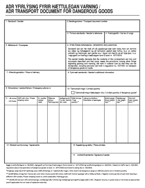 ADR Transport Document for Dangerous Goods