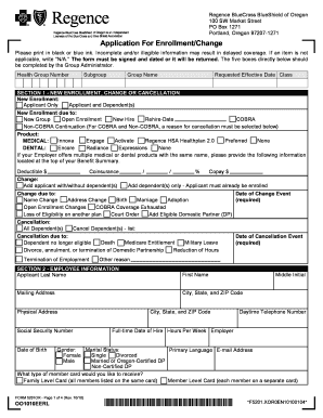 Regence BlueCross BlueShield of Oregon Enrollment Form