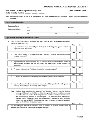 Hardship Withdrawal Request Checklist