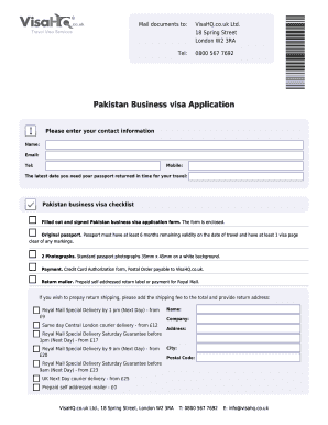 Pakistan Business Visa Application Form