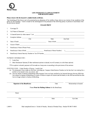Life Insurance Claim Statement