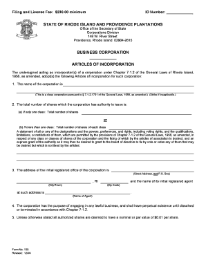 Rhode Island Articles of Incorporation
