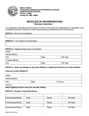 Alaska Articles of Incorporation