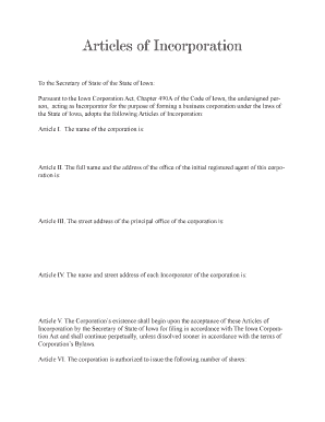 Articles of Incorporation for Iowa Business