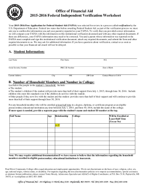 2015-2016 Federal Independent Verification Worksheet