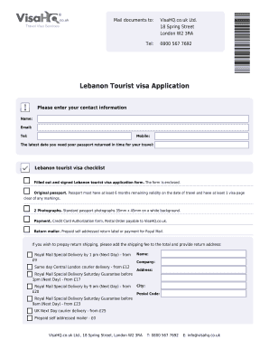 Lebanon Tourist Visa Application