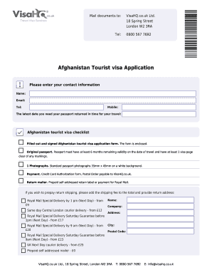 Afghanistan Tourist Visa Application Form