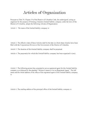 District of Columbia LLC Articles of Organization