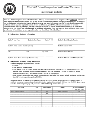 2014-2015 Federal Independent Verification Worksheet