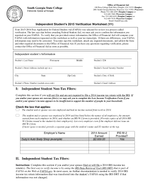 Independent Student’s 2015 Verification Worksheet