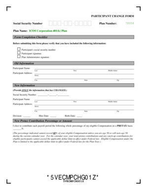 ICOS Corporation 401(k) Plan Participant Change Form