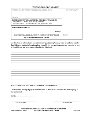 Confidential Declaration in Support of Temporary Guardianship Order
