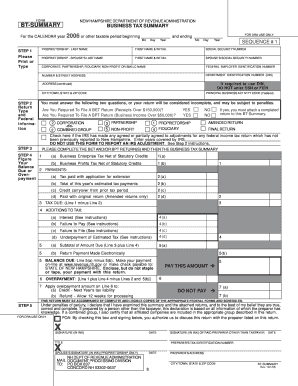 New Hampshire Business Tax Summary Form
