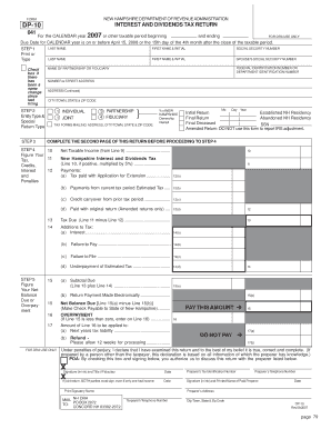New Hampshire DP-10 Interest and Dividends Tax Return