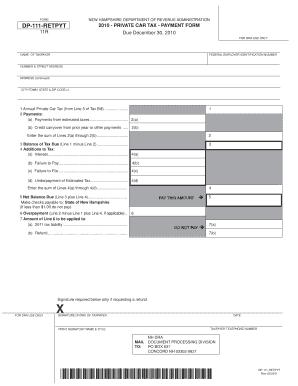 New Hampshire Private Car Tax Payment Form
