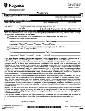 Regence BlueShield Waiver Form