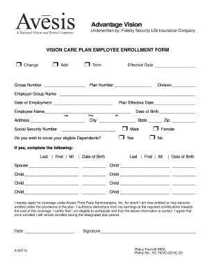 Vision Care Plan Employee Enrollment Form