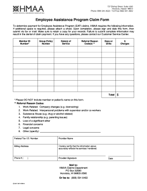 Employee Assistance Program Claim Form