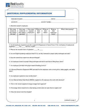 Janitorial Supplemental Information Form