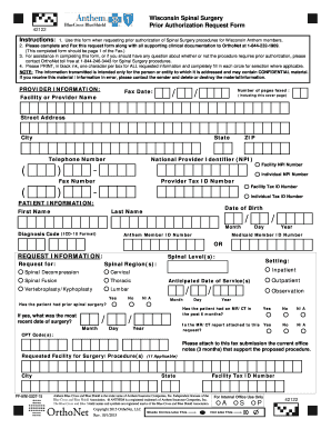 Wisconsin Spinal Surgery Prior Authorization Request Form