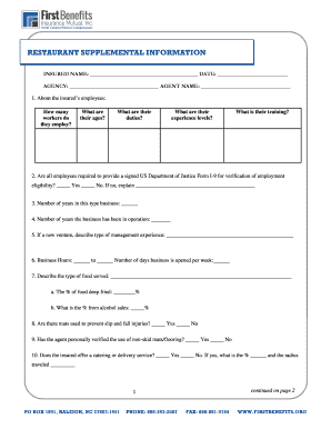 Restaurant Supplemental Information Form