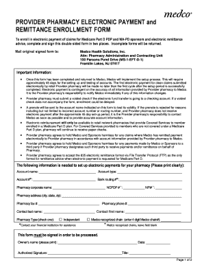 Provider Pharmacy Electronic Payment and Remittance Enrollment Form