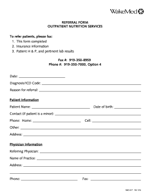 Outpatient Nutrition Services Referral Form