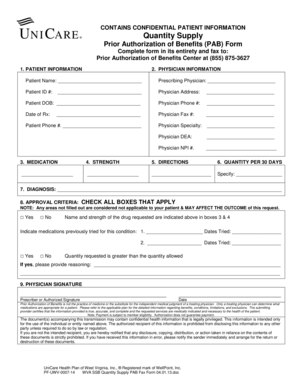 Prior Authorization of Benefits Form
