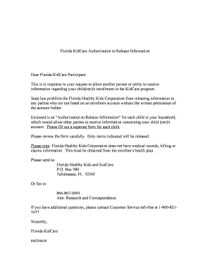Florida KidCare Authorization to Release Information