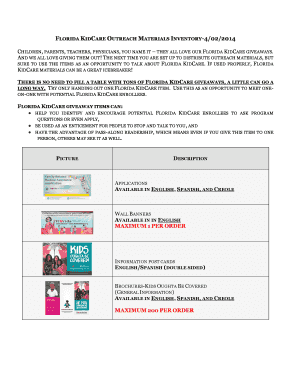 Florida KidCare Outreach Materials Order Form