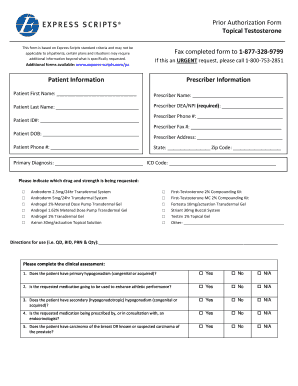 Prior Authorization Form for Topical Testosterone