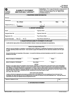 FAA Form 8130-12 Amateur-Built Aircraft Eligibility Statement