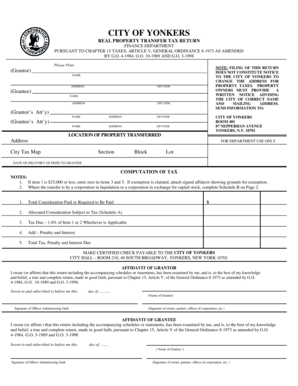 City of Yonkers Real Property Transfer Tax Return