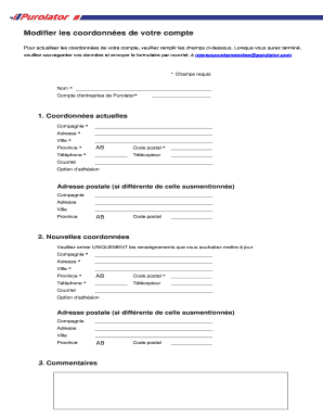 Formulaire de mise à jour de compte Purolator