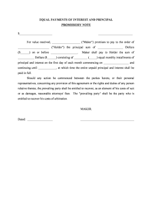 Promissory Note for Equal Payments