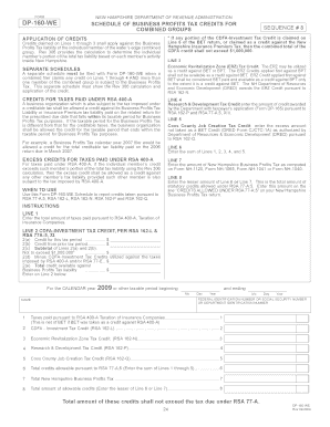 New Hampshire Business Profits Tax Credits Schedule