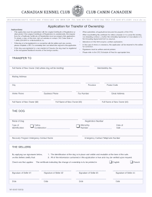 Canadian Kennel Club Transfer of Ownership Application