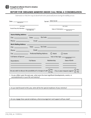 Report for Ordained Minister Under Call from a Congregation