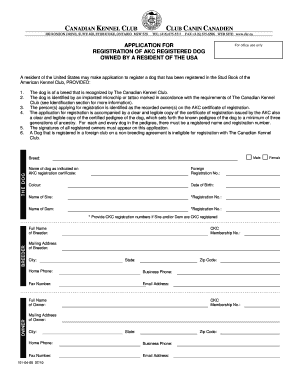 Canadian Kennel Club Dog Registration Form