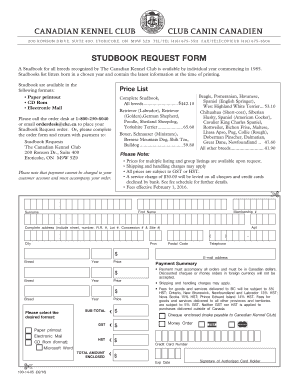 Canadian Kennel Club Studbook Request Form