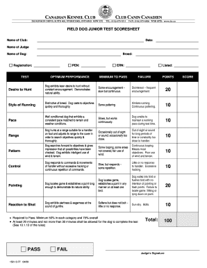 Canadian Kennel Club Field Dog Junior Test Score Sheet