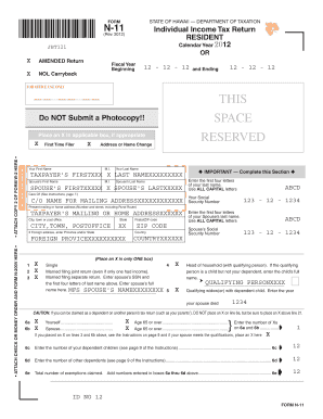 Hawaii N-11 Individual Income Tax Return