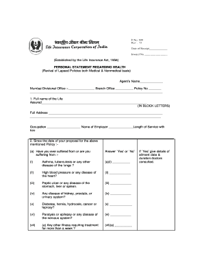 Personal Statement Regarding Health for Lapsed Policy Revival