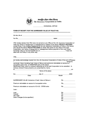 Life Insurance Policy Surrender Receipt