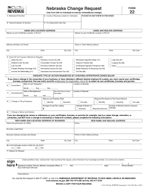 Nebraska Change Request Form 22A
